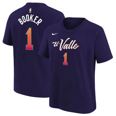 Nike Kids' Big Boys  Devin Booker Purple Phoenix Suns 2023/24 City Edition Name And Number T-shirt