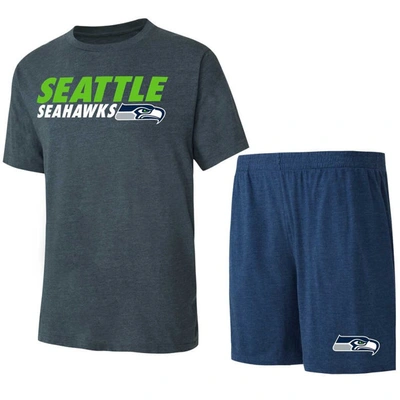 Concepts Sport Men's  Navy, Charcoal Seattle Seahawks Meter T-shirt And Shorts Sleep Set In Navy,charcoal
