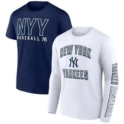 Fanatics Branded Navy/white New York Yankees Two-pack Combo T-shirt Set In Navy,white