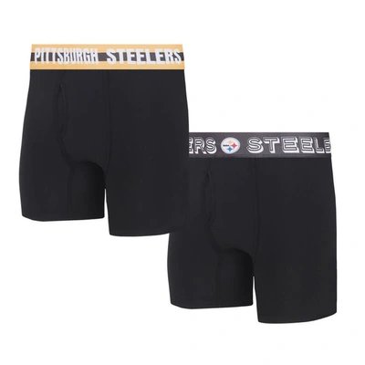 Concepts Sport Pittsburgh Steelers Gauge Knit Boxer Brief Two-pack In Black,gold