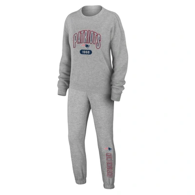 Wear By Erin Andrews Heather Gray New England Patriots Plus Size Knitted Tri-blend Long Sleeve T-sh