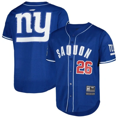 Pro Standard Saquon Barkley Royal New York Giants Mesh Baseball Button-up T-shirt