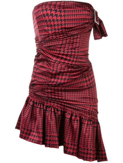 Alexandre Vauthier Strapless Asymmetric Houndstooth Silk-satin Midi Dress In Red