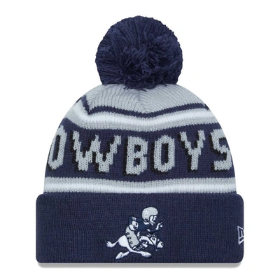 New Era Navy Dallas Cowboys Retro Joe Main Cuffed Knit Hat With Pom