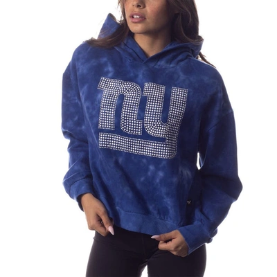 The Wild Collective Royal New York Giants Tie-dye Cropped Pullover Hoodie