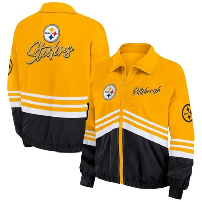 Wear By Erin Andrews Gold Pittsburgh Steelers Vintage Throwback Windbreaker Full-zip Jacket