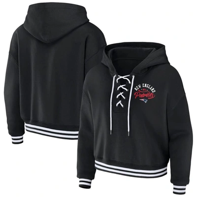 Wear By Erin Andrews Black New England Patriots Lace-up Pullover Hoodie