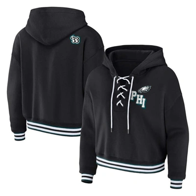 Wear By Erin Andrews Black Philadelphia Eagles Plus Size Lace-up Pullover Hoodie