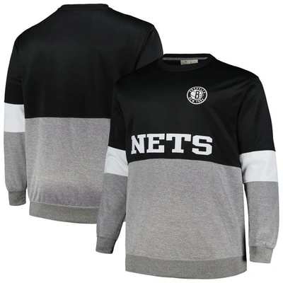 Fanatics Men's  Black, Heather Gray Brooklyn Nets Big And Tall Split Pullover Sweatshirt In Black,heather Gray