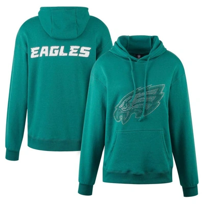 Cuce Green Philadelphia Eagles Rhinestone Logo Wordmark Pullover Hoodie