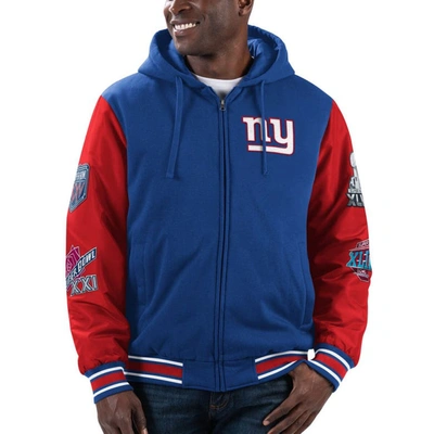 G-iii Sports By Carl Banks Royal/red New York Giants Player Option Full-zip Hoodie
