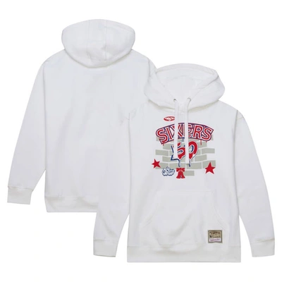 Mitchell & Ness Men's  X Tats Cru White Philadelphia 76ers Hardwood Classics Brick Pullover Hoodie