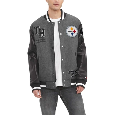 Tommy Hilfiger Men's  Heather Gray, Black Pittsburgh Steelers Gunner Full-zip Varsity Jacket In Heather Gray,black