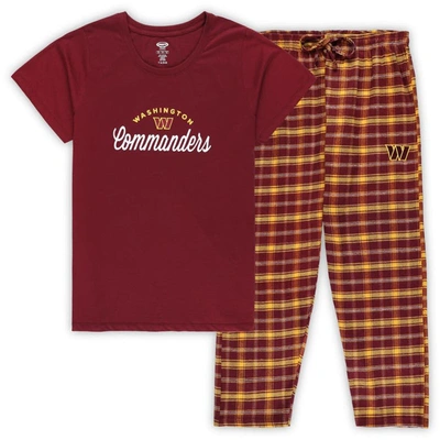 Concepts Sport Women's  Burgundy Washington Commanders Plus Size Badge T-shirt And Flannel Trousers Slee