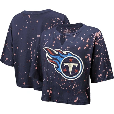 Majestic Threads Navy Tennessee Titans Bleach Splatter Notch Neck Crop T-shirt