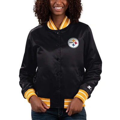 Starter Black Pittsburgh Steelers Full Count Satin Full-snap Varsity Jacket