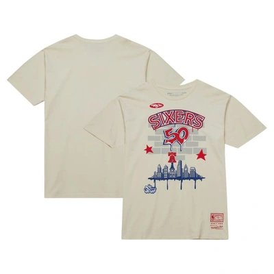 Mitchell & Ness Men's  X Tats Cru Cream Philadelphia 76ers Hardwood Classics City T-shirt