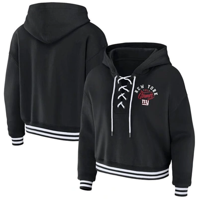 Wear By Erin Andrews Black New York Giants Lace-up Pullover Hoodie