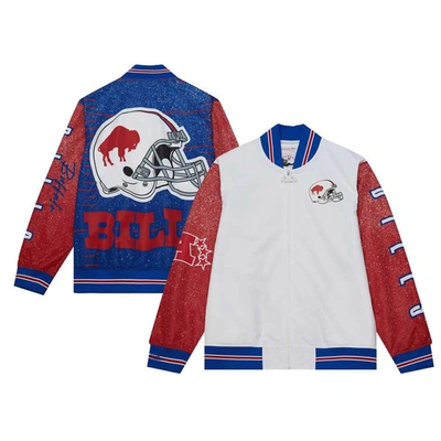 Mitchell & Ness Men's  White Distressed Buffalo Bills Team Burst Warm-up Full-zip Jacket