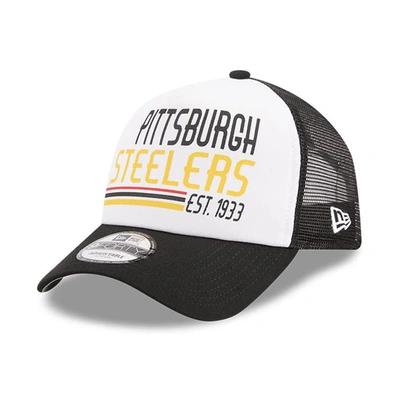 New Era White/black Pittsburgh Steelers Stacked A-frame Trucker 9forty Adjustable Hat