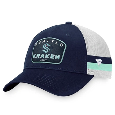 Fanatics Branded Deep Sea Blue/white Seattle Kraken Fundamental Striped Trucker Adjustable Hat In Deep Sea Blue,white