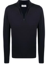 John Smedley Wyvern Navy Half-zip Merino Wool Jumper In Midnight