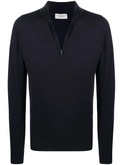 John Smedley Wyvern Navy Half-zip Merino Wool Jumper In Midnight