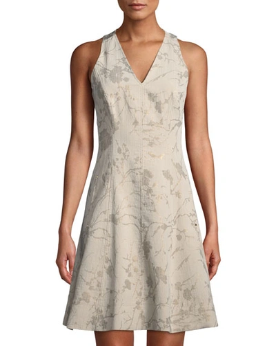 T Tahari Annalise Floral Fit-and-flare Dress In Light Bamboo