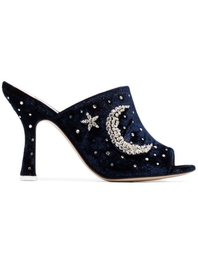 Attico Pamela Crystal-embellished Velvet Mules In Blue