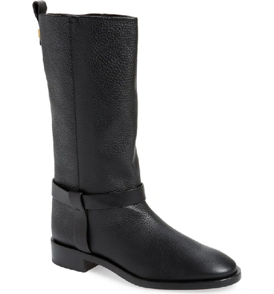 Stuart Weitzman Casey Chic Leather Mid-calf Boots In Pitch Black Westport