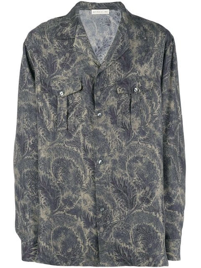 Etro Paisley Printed Fluid Silk Pajama Shirt In Grey