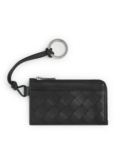 Bottega Veneta Intrecciato L-zippered Card Holder On Strap In Black