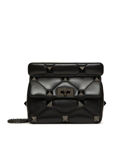 Valentino Garavani Medium Bag With Chain Roman Stud The Shoulder Bag In Nappa With Tone-on-tone Studs In Black