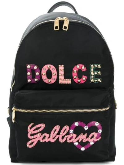 Dolce & Gabbana Dolce And Gabbana Black Studded Logo Backpack