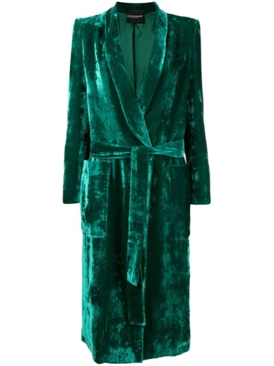 Erika Cavallini Belted Velvet Coat In Green