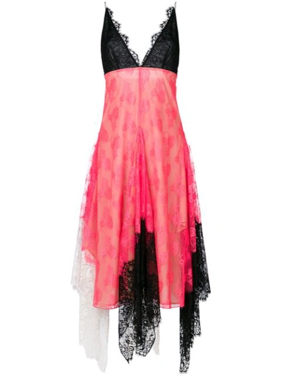 Christopher Kane Asymmetric Color-block Lace Midi Dress In Bright Pink