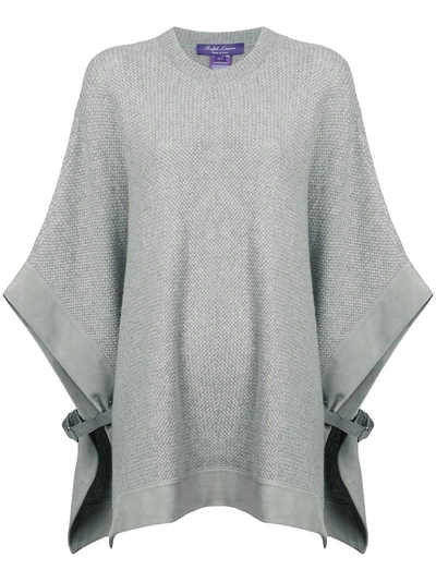 Ralph Lauren Buckle Detail Knitted Poncho In Grey