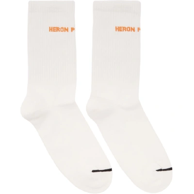 Heron Preston Logo Stretch-cotton Ribbed Socks In White Orange (white)