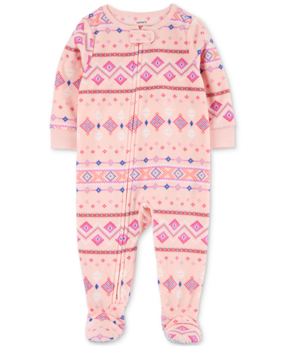 Carter's Babies' Toddler Girls 1-piece Fair Isle Fleece Footed Pajama In Pink