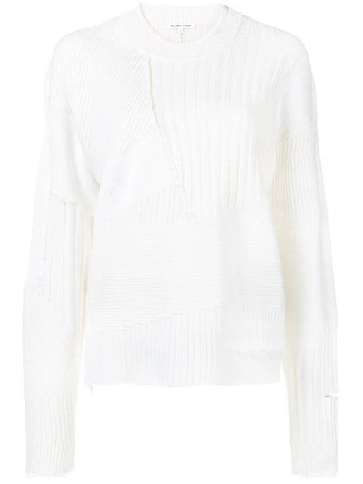 Helmut Lang Grunge Over White Wool Crew-neck Sweater