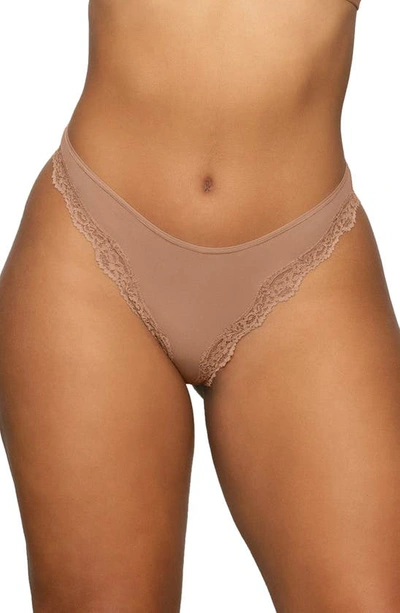 Skims Fits Everybody Lace Trim Cheeky Tanga In Sienna