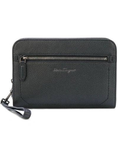 Ferragamo Firenze Zipped Leather Pouch In Black