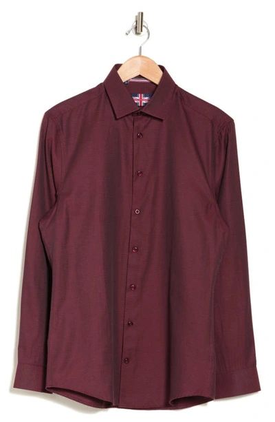 Soul Of London Pin Dot Stretch Button-up Shirt In Burgundy