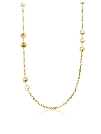 Tory Burch Capped Crystal Pearl Chain Rosary Necklace In Gold