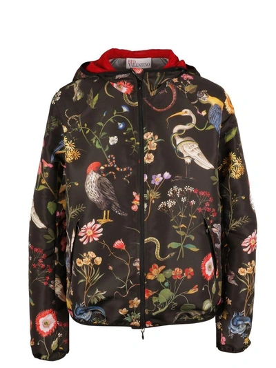 Red Valentino Birds Print Hooded Jacket In 0no