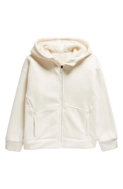 Zella Girl Kids' Velour Lined Rib Zip Hoodie In Ivory Egret