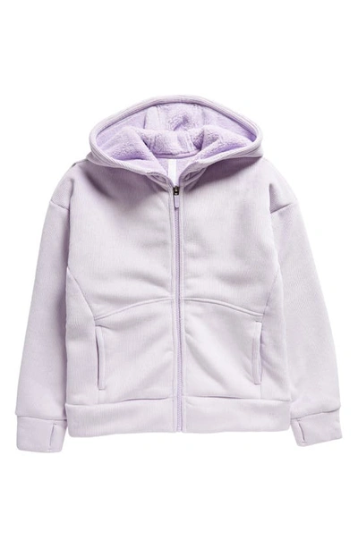 Zella Girl Kids' Velour Lined Rib Zip Hoodie In Purple Secret