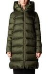 Save The Duck Lysa Quilted Hooded Longline Coat In Pine Green