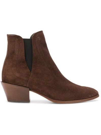 Tod's Low Heel Ankle Boots In Brown