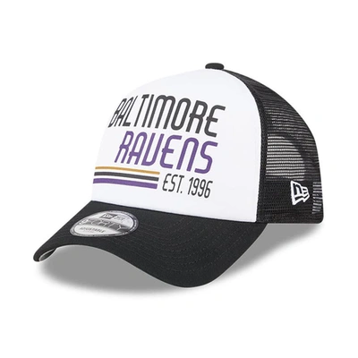 New Era Men's  White, Black Baltimore Ravens Stacked A-frame Trucker 9forty Adjustable Hat In White,black